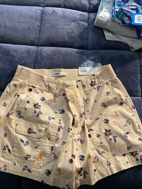 Sonoma Cream Floral Cargo Shorts with Purple and Orange Accents